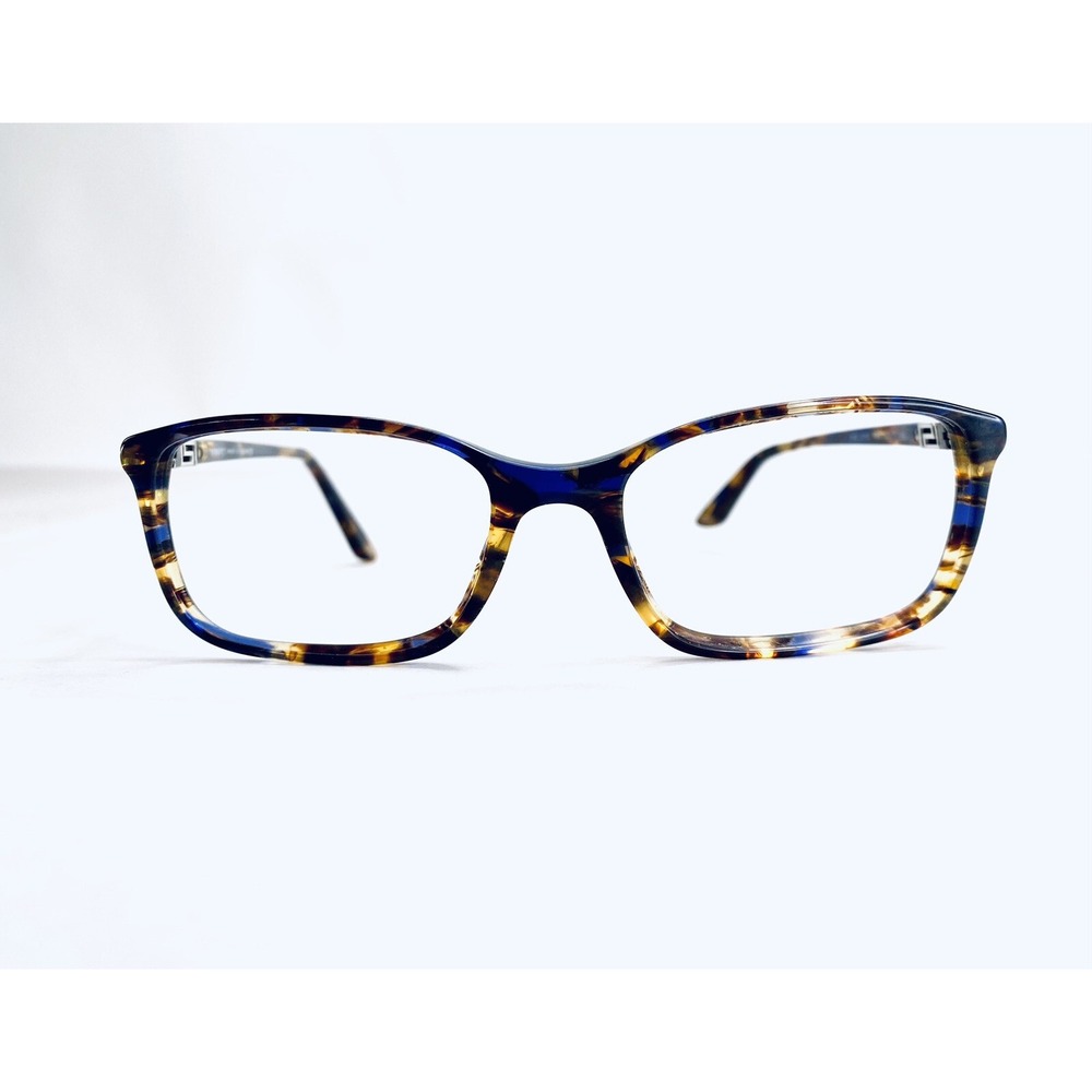 Versace Brown Blue Amber Marble Rectangular Eyeglasses Greek Key Italy 52 17 140